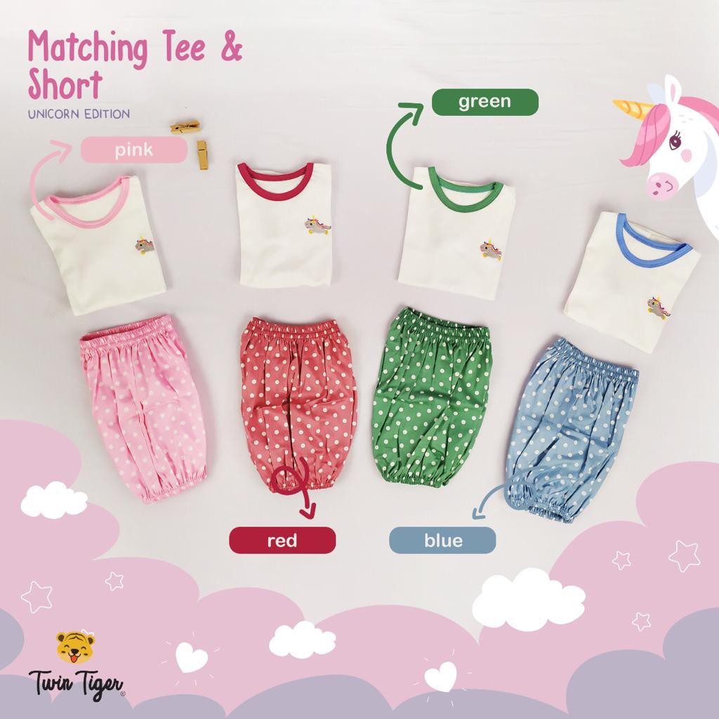 TWIN TIGER SETELAN POLKADOT ANAK MATCHING TEE &amp; SHORT BAJU BAYI 1-5 Tahun