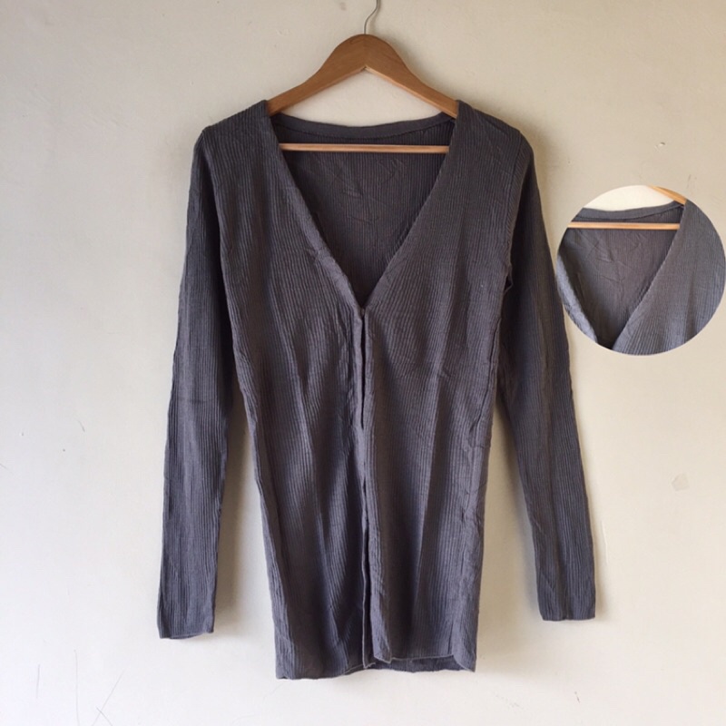 [BISA COD✅] Cardigan Thrift/Knitwear Rajut Atasan Wanita All Brand-Ribbed long grey