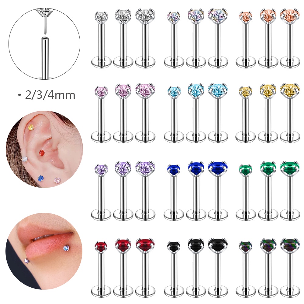 1 Pc Anting Tindik Bibir Bahan Stainless Steel Ukuran 2 / 3 / 4mm