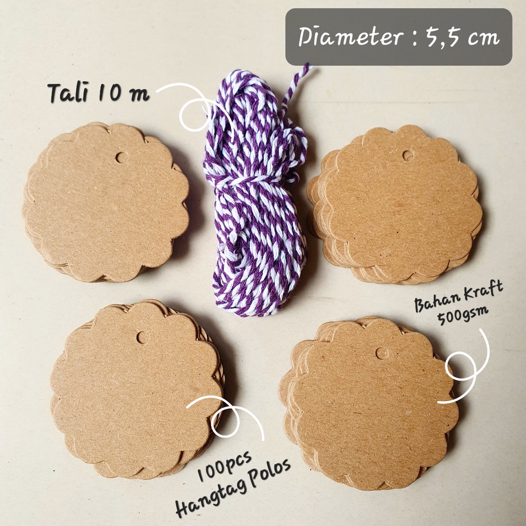 

(100pcs) Hang Tag Polos Bahan Kraft Tebal Gift Tag + Tali Ulir Baker's Twine