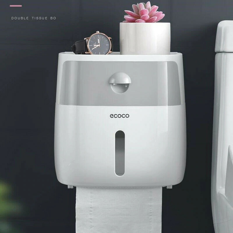 ECOCO Kotak Tisu Tissue Storage Toilet Paper Box Dispenser Double Layer - E1804 gray white