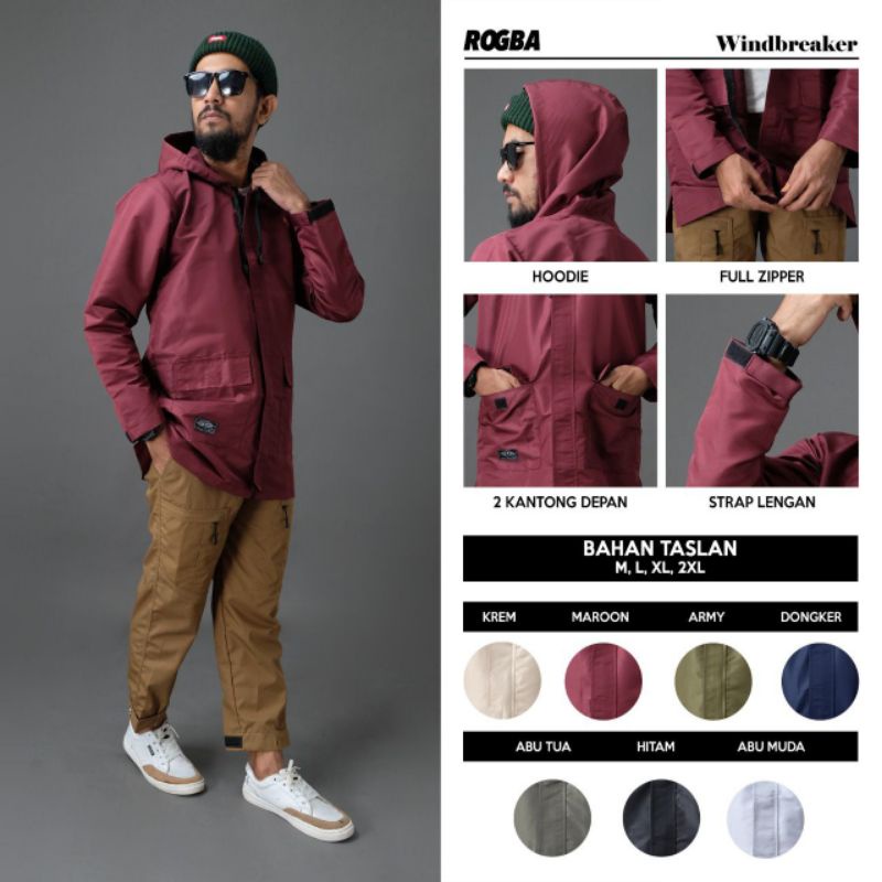 WINDBREAKER ROGBA JAKET MOTOR ANTI AIR ANTI ANGIN JAKET SWEATER PRIA DEWASA BAHAN TASLAN