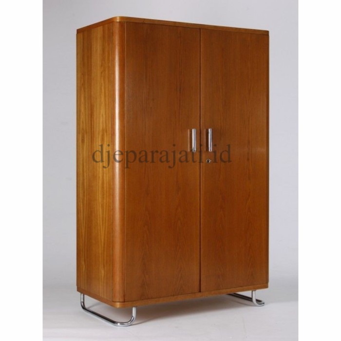 lemari pakaian minimalis 2 pintu natural kayu jati kaki stainlis