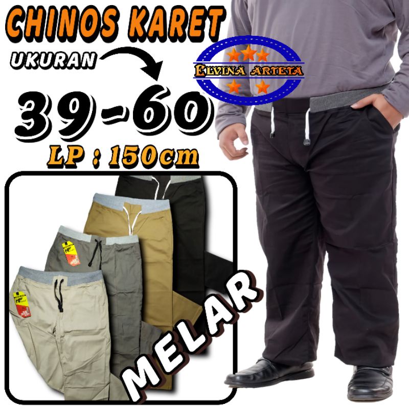 Celana Chino Rip Pinggang Karet Chino Panjang Pria Jumbo Big Size 39-60 Casual Reguler Fit Distro Premium