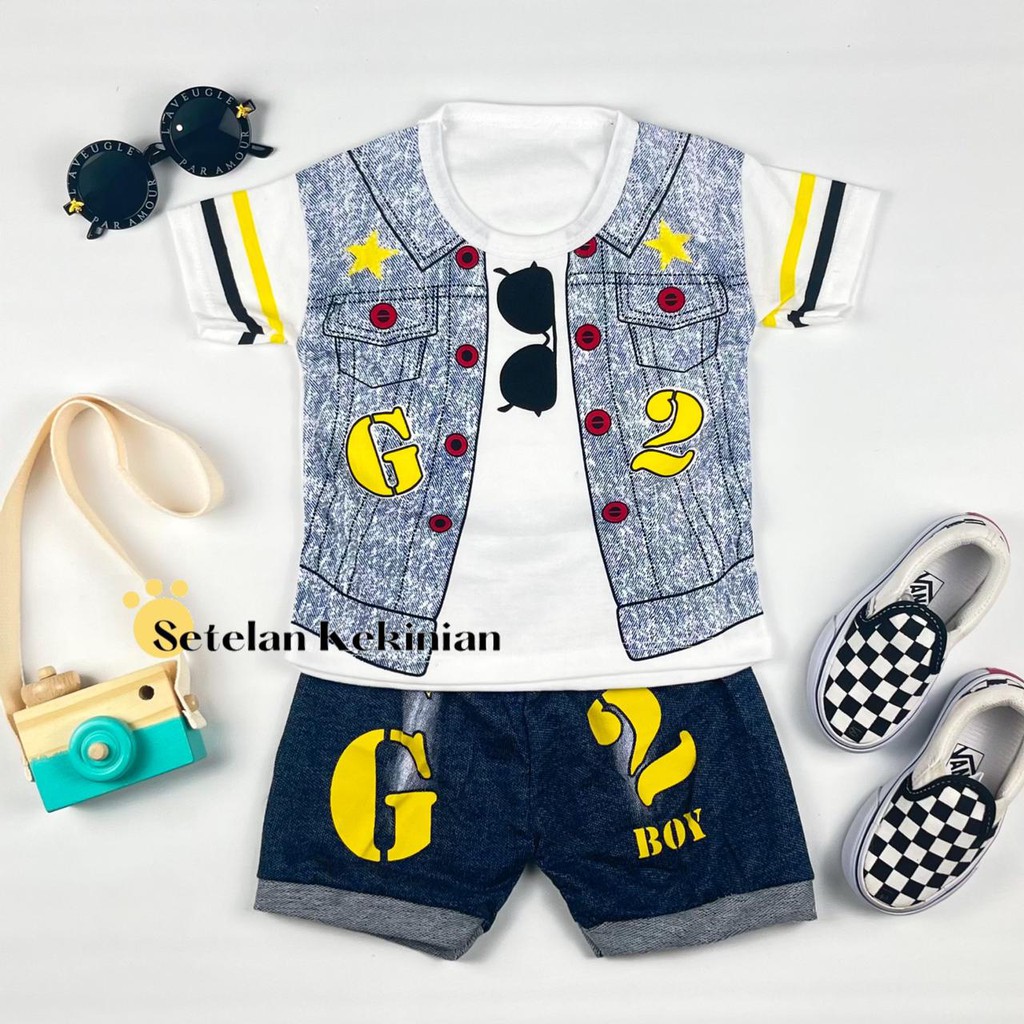 [SK] Setelan Rumah Anak Laki Laki Baju Bayi 6 - 12 Bulan Set Baby Boy Rompi Tuxedo Kacamata Keren