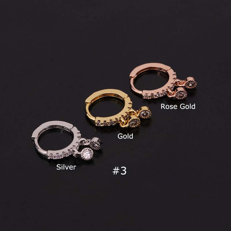 1piece Copper with Zircon 8mm Clicker Hoop Earring Cartilage Upper Lobe Helix Piercing