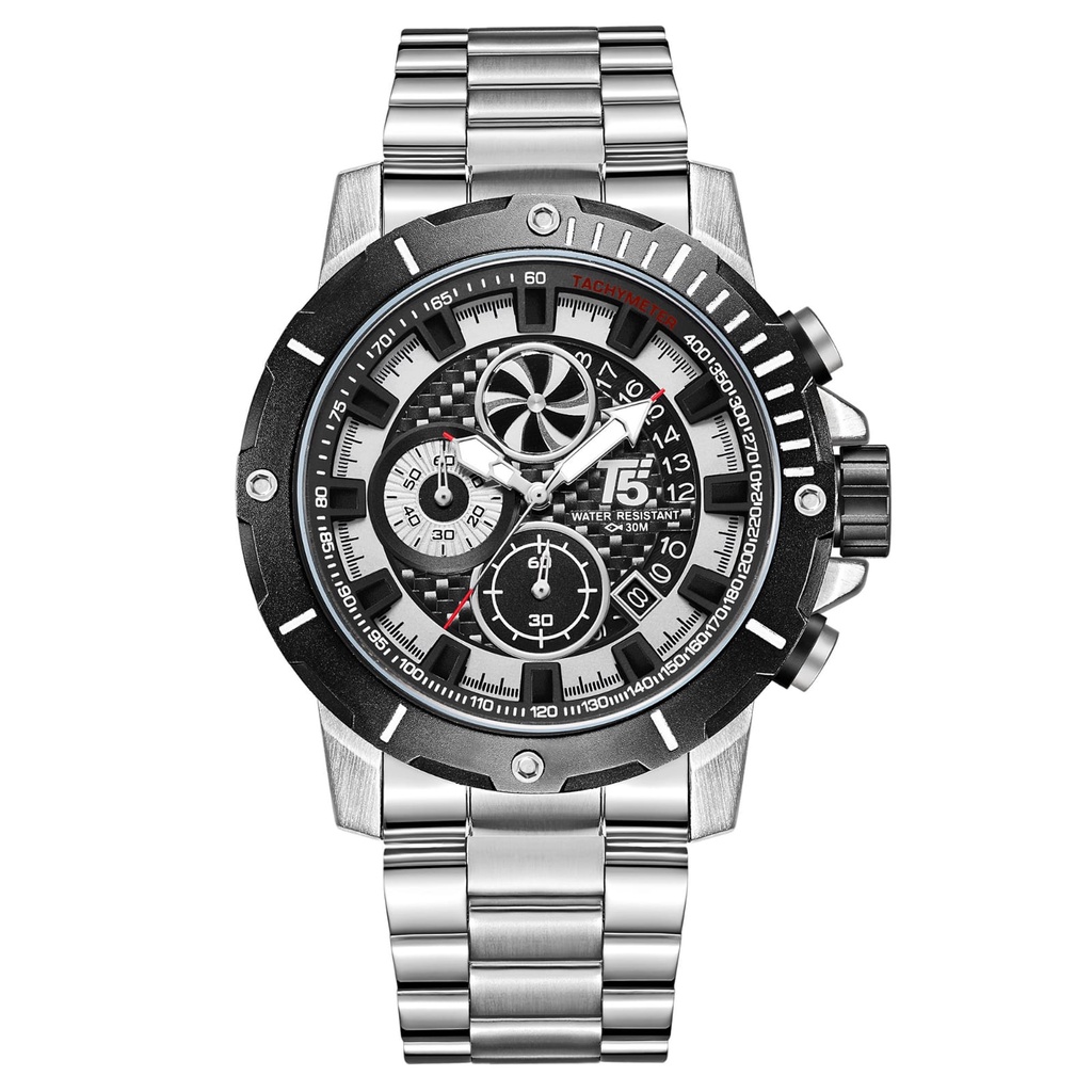 JAM TANGAN ANALOG PRIA T5 H 3787G H3787G WATERESISTAN RANTAI STAINLESS STEEL ORIGINAL MURAH