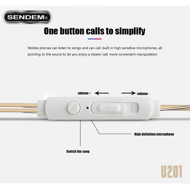 Earphone SENDEM U201 In-Ear Dynamic Dual Driver heavybass sports