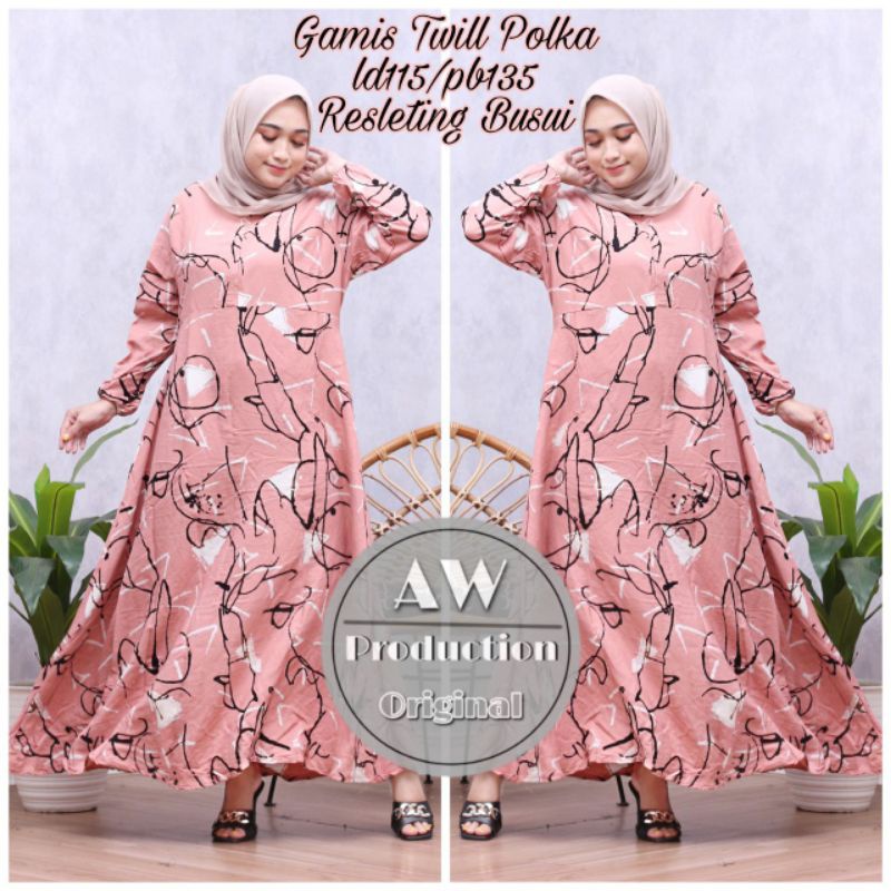 GAMIS TWILL ORI MOTIF ABSTRAK RESLETING DEPAN BUMIL FRIENDLY DRESS WANITA KEKINIAN ADEM MURAH