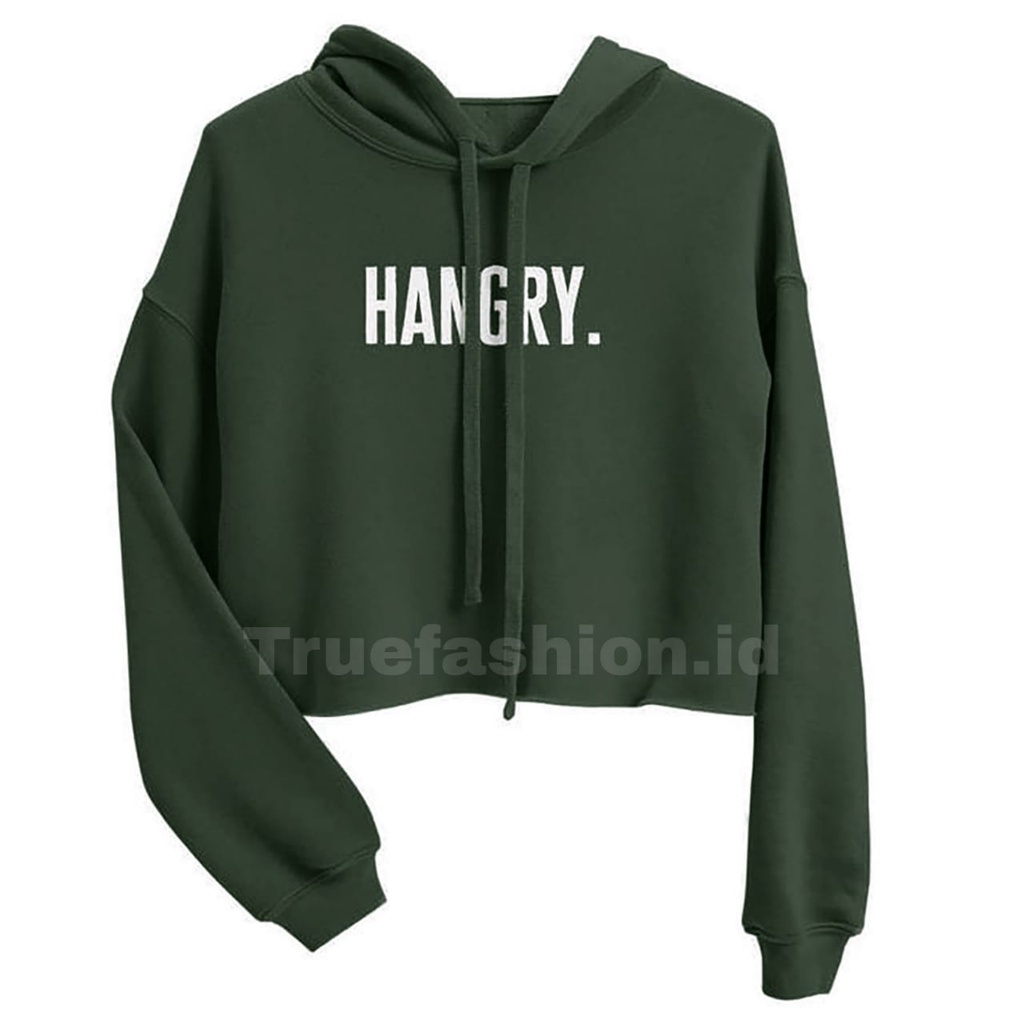 Sweater Hangry Crop Hoodie Wanita Kekinian