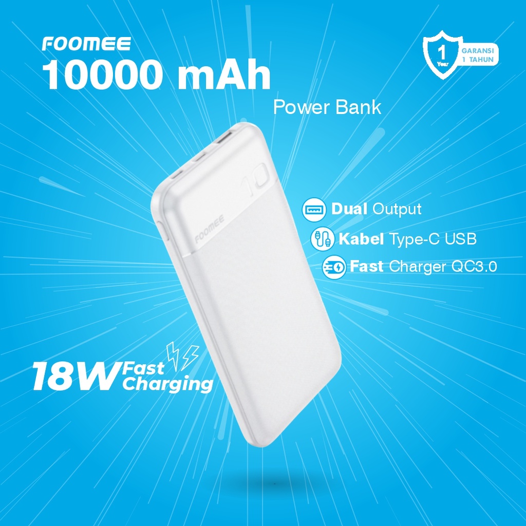 Foomee AZ10 Power Bank 10000mAh Slim Fast Charging 3.0A + PD 18W Original