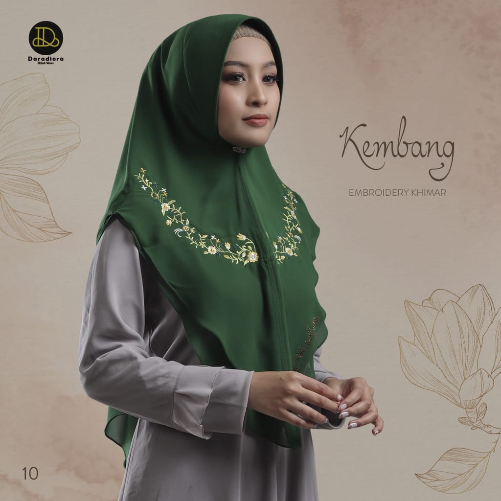 Jilbab Instan Khimar Mini Kembang Embroidery Bordir Ori Daradiora-HIJAU BOTOL