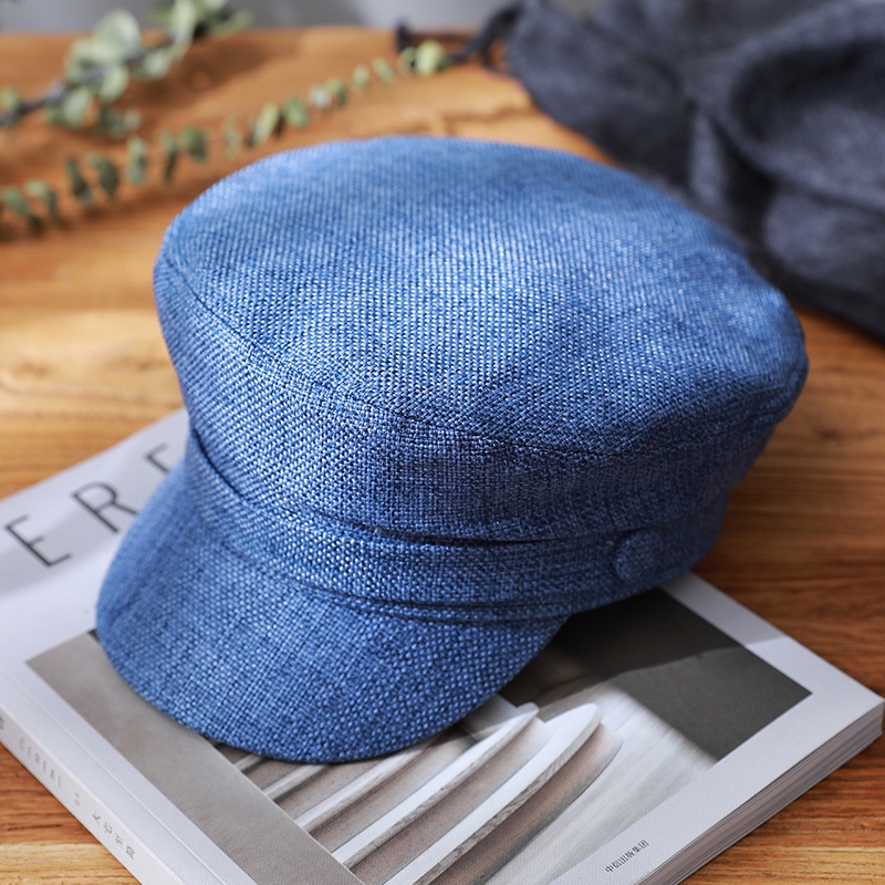 Topi Baret Wanita Bentuk octagonal Warna navy Gaya retro Untuk Musim Gugur Dan Dingin