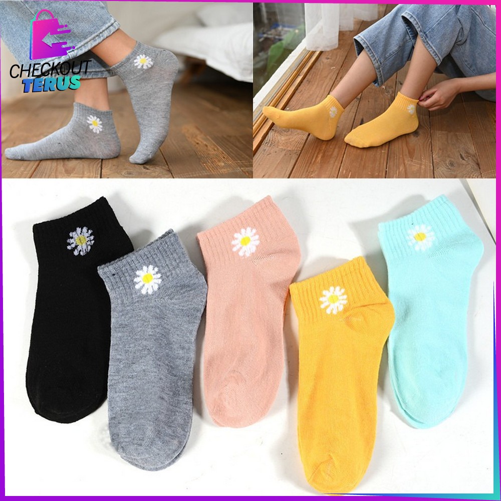 CT P282 Kaos Kaki Motif Bunga Aster Kaus Kaki Girl Korea Panjang Semata Kaki Import Kaos Kaki Murah Motif Bunga Daisy Cute