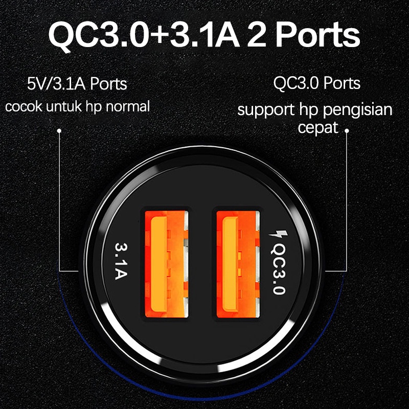 2 Port Charger Mobil Fast Charging Tahan Lama QC3.0 3.1A