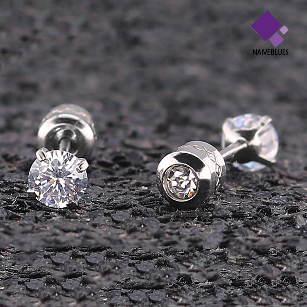 Anting Stud Berlian Imitasi Bentuk Bulat Bahan Titanium Steel Untuk Unisex