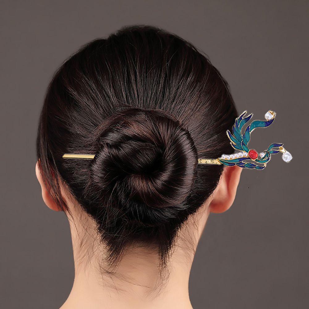 NEEDWAY Needway Hanfu Rambut Stik Antik Klasik Simple Disk Hair Cloisonne Perempuan Pria Alloy Gaya Cina Wanita Hair Fork