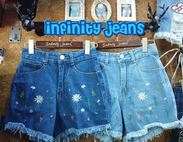 JEANS WANITA PENDEK ORI BANGKOK MOTIF SUNFLOWER JEANS WANITA KEKINIAN