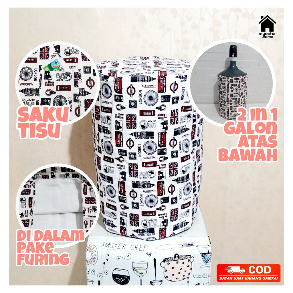 Cover Galon Dispenser Atas Sarung Galon Dispenser Bawah Motif London