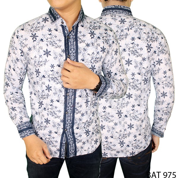 Batik Casual Slim Keren Katun Putih Biru – BAT 975