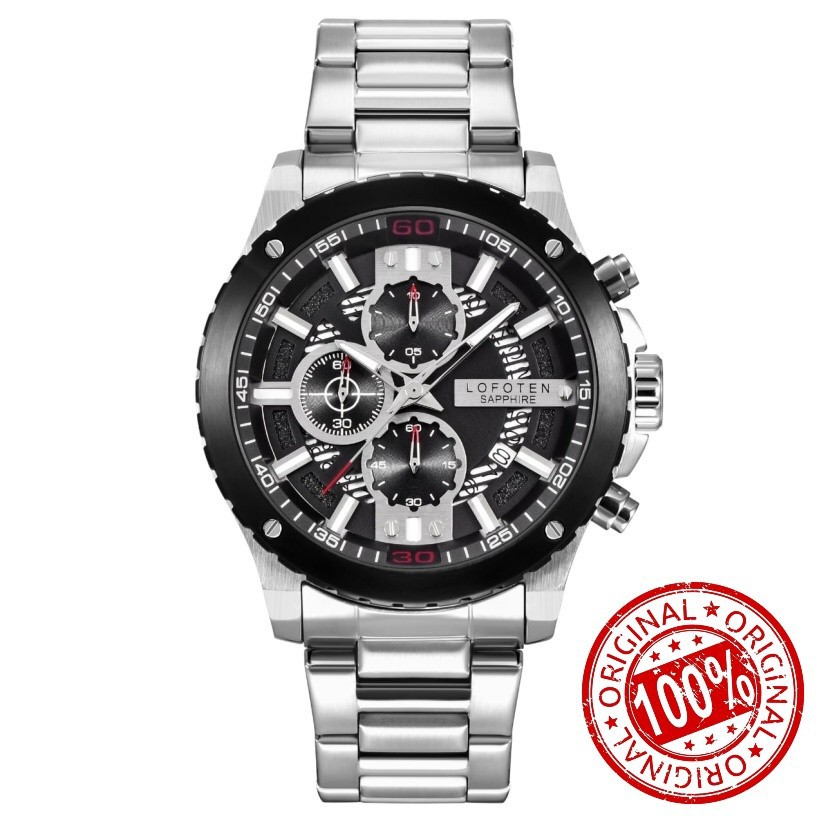 Jam tangan pria chronograph analog lofoten 6506 stainless steel garansi resmi 1 tahun