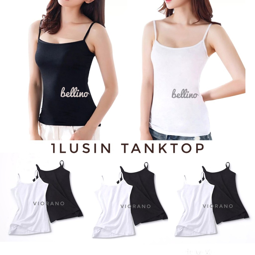 Termurah Grosir 12Pcs Tanktop Singlet Termurah Wanita Tank top Polos Lusinan Adem Bahan Katun Fit XL Harga Grosir Singlet Tali Lebar Tangtop Tali Berkualitas