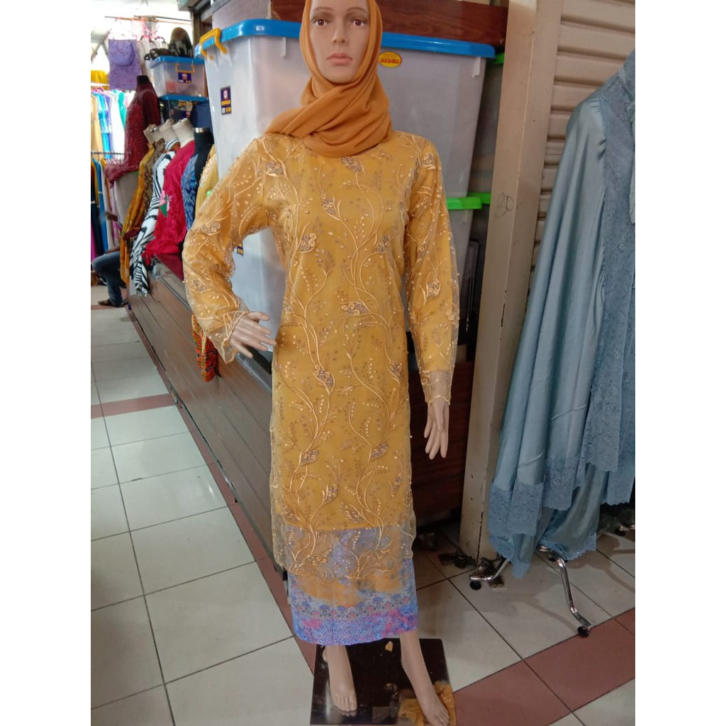 LONG TUNIK SERUNI - SET KEBAYA MODERN - TUNIK KEBAYA TULLE 3D - pakain wanita terpopuler untuk pesta