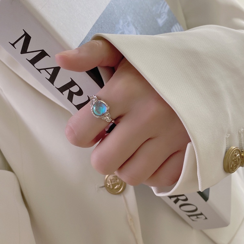 Cincin Model Terbuka Desain Batu Bulan Irregular Untuk Pria Dan Wanita