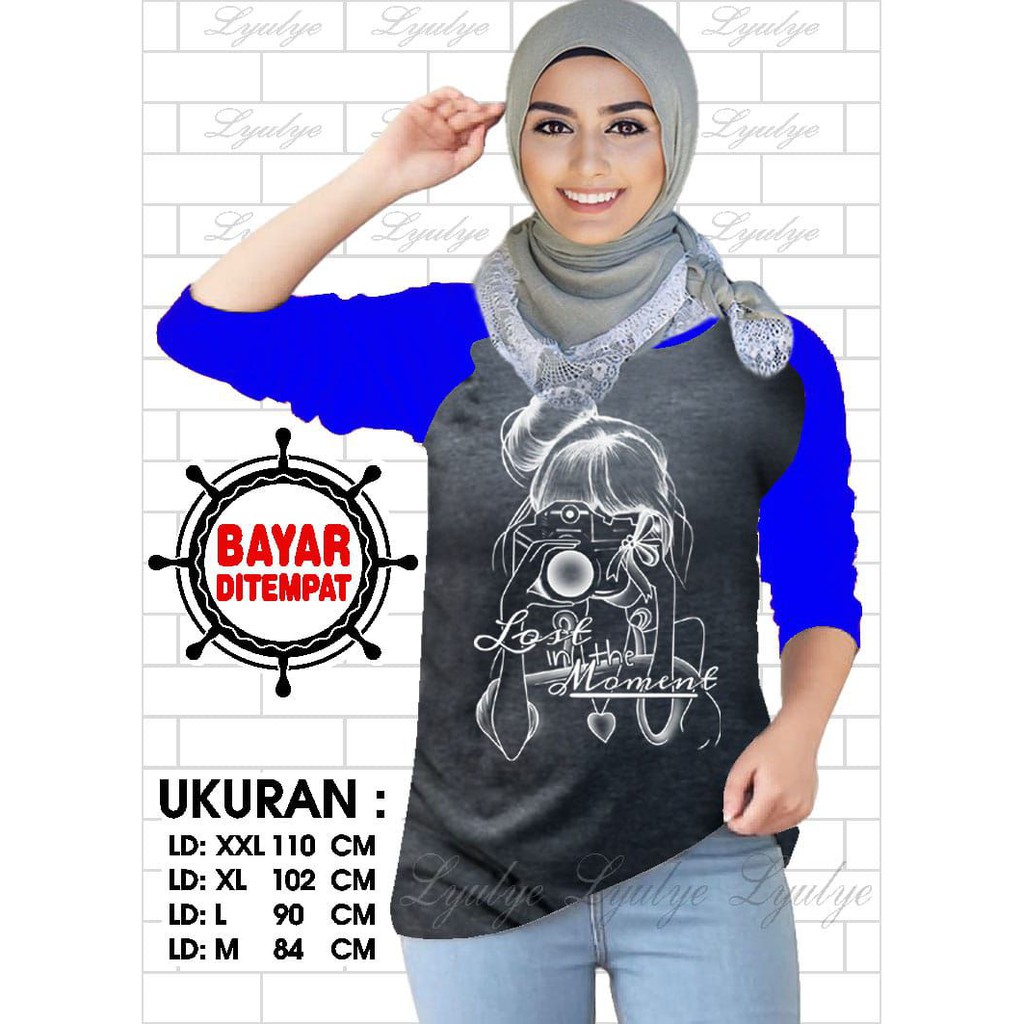 Kaos Raglan (C.KAMERA)/Kaos Wanita Lengan 3/4/ Kaos Wanita/ Kaos Cewek/ Kaos Oblong/Misty