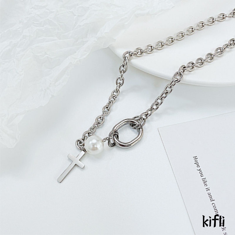 Korea Ins,Cross Kalung Mutiara,Clavicle Chain,Aksesoris Fashion Wanita