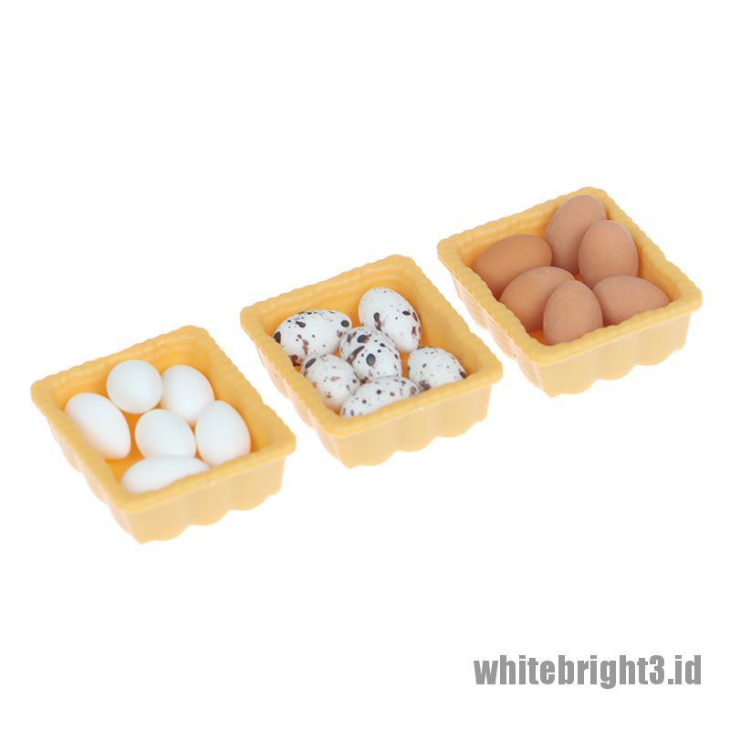 (white3) Mainan Miniatur Telur Skala 1: 12 Dengan Nampan Untuk Aksesoris Dapur Rumah Boneka