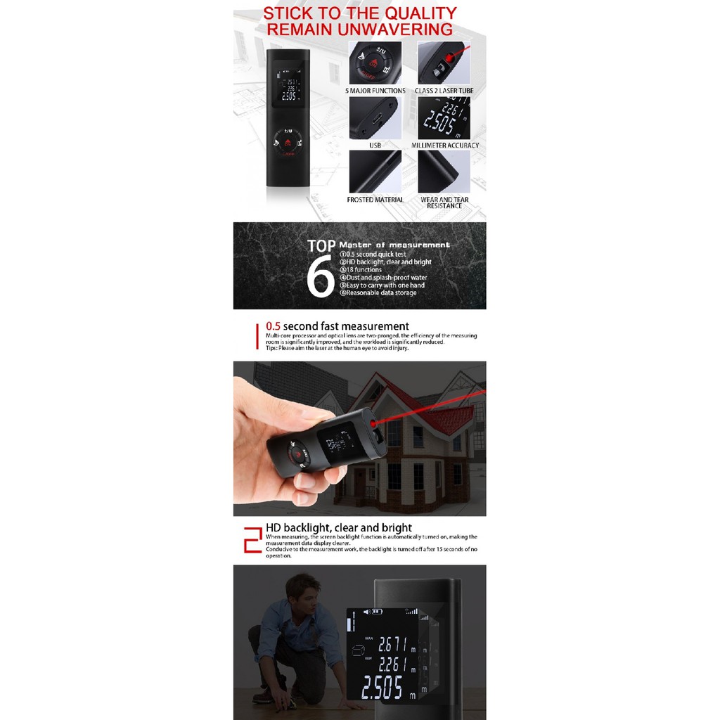 JQ-40 - Handheld 40M Laser Rangefinder Distance Meter with LCD Display