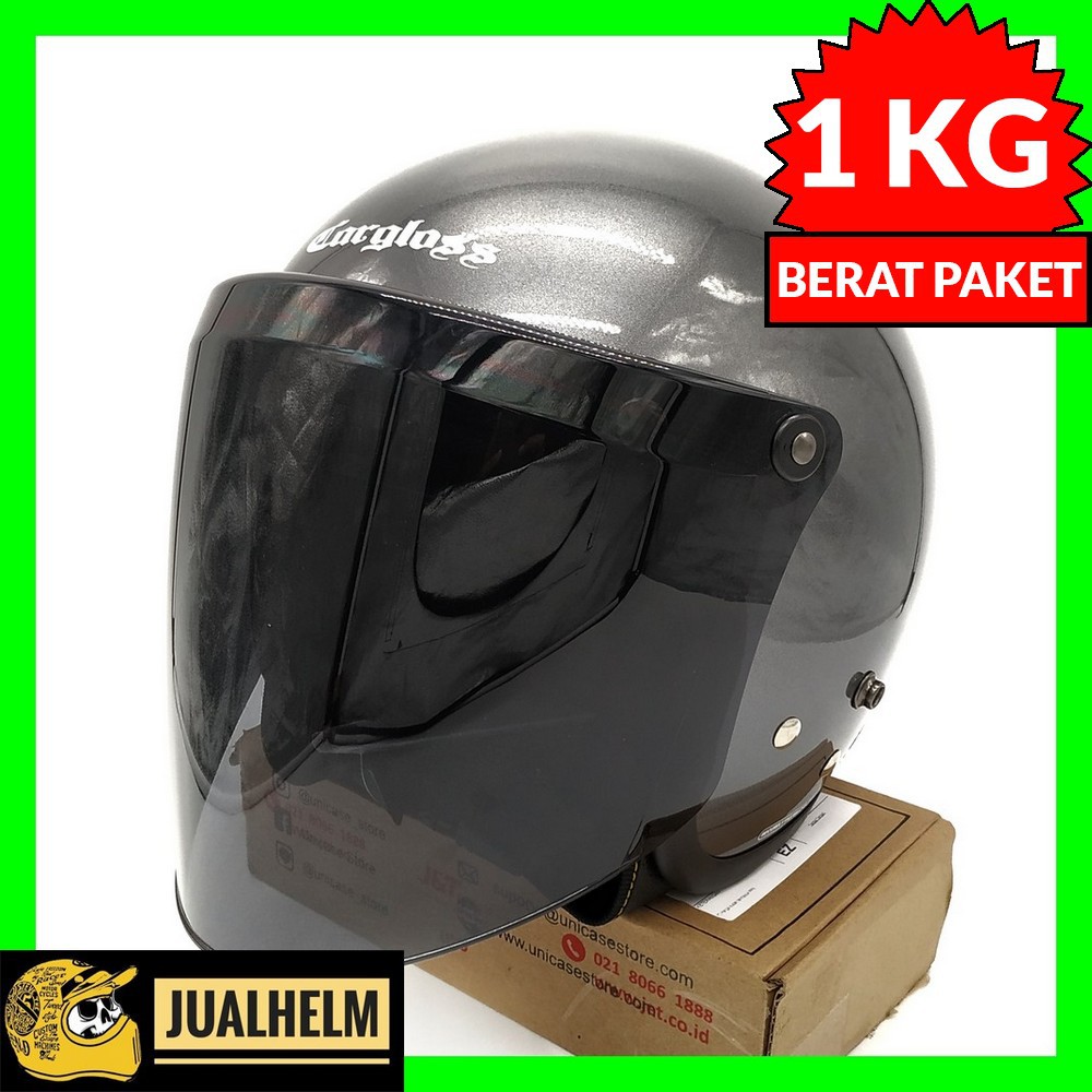 Helm Cargloss Retro Grey Glossy + Kaca Snail Smoke