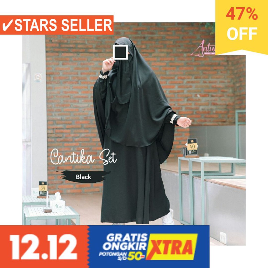 BAJU MUSLIM TERKINI TERBARU WANITA MURAH CEWE ASLI / Cantika Set By Antunna - Gamis Moscrepe -