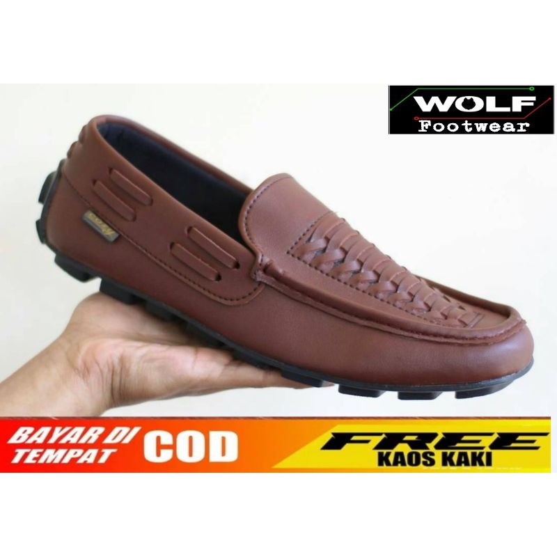 ANYAM TETRIS BROWN |WOLF x COZY| Sepatu Casual Pria Kantor Kerja Loafers Fashion Syntetic Ready