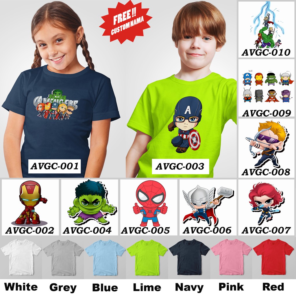 [FREE NAMA!!] Kaos Anak &amp; Family Avengers Chibi 100% COTTON PREMIUM