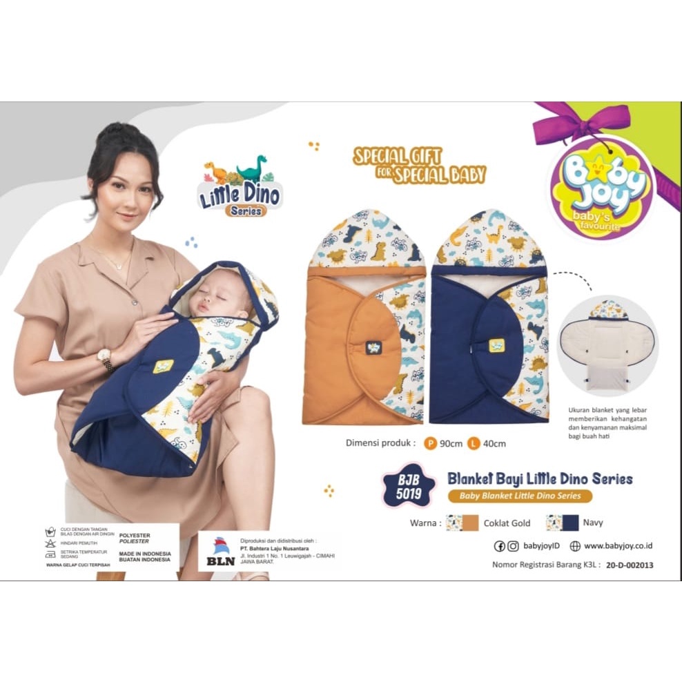 Baby Joy Baby Blanket Selimut Topi Bayi Little Dino Series - BJB 5019 Motif Dino Giftset Kado Kelahiran Bayi