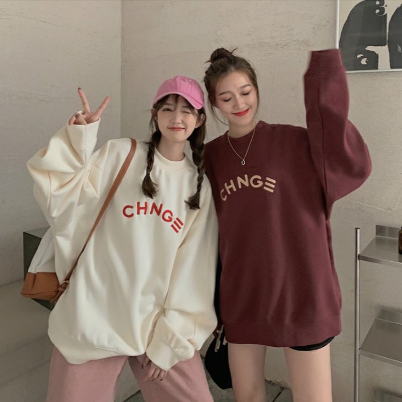 (S - 6XL) Sweater BIG SIZE CHNGE Boy Girl Cream Burgundy Sweatshirt Korean Harajuku style Fashion Crewneck Change Urban Style Unisex Jumbo Oversize 5XL 4XL 3XL 2XL XL L M jaketin aja