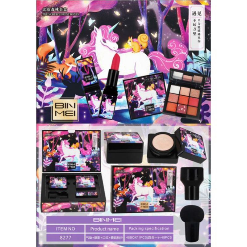 PROMO PAKET MAKE UP BINMEI 3IN1 SET SHINE/make up cushion+lipstik+mascara NO.8264 | 8277