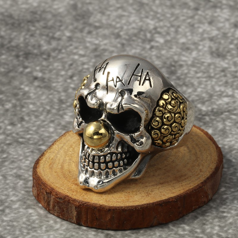 ▼S925 Sterling Silver Fashion Amerika Huruf Kepribadian Tengkorak Terbuka Cincin Pria Retro Thai Cin