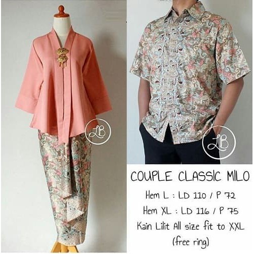 SETELAN KEBAYA COUPLE / BATIK COUPLE MODEL FLOY PEACH DAN KEMEJA