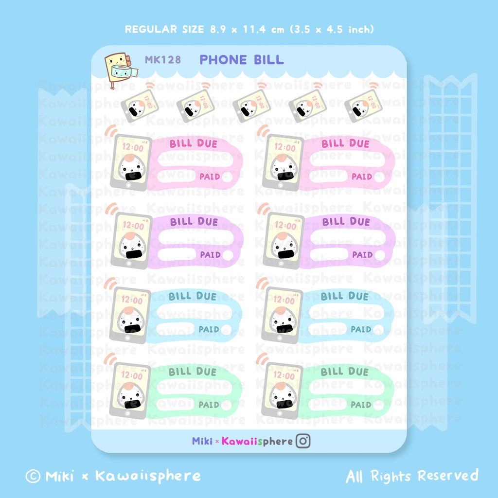 

Phone Bill | MK128 Kawaiisphere Budget Organizer - Bill Series | Planner / Ring Binder Sticker