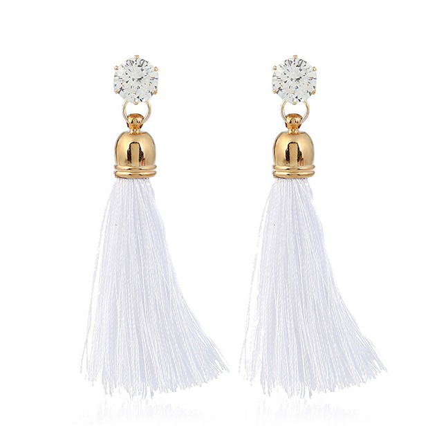 LRC Anting Tusuk Thin Trendy Diamond&amp;tassel Decorated Pure Color Simple Earrings