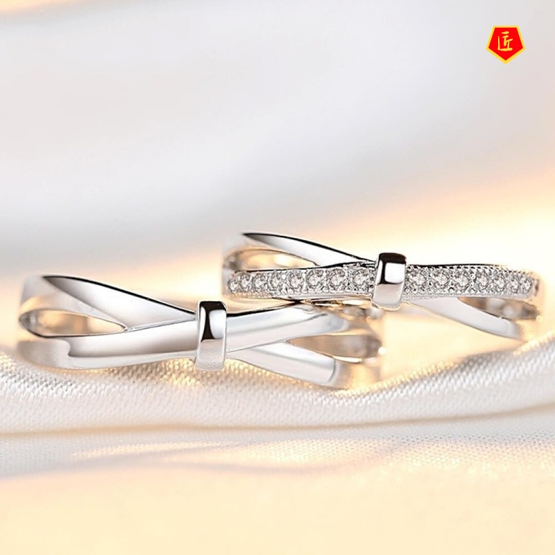 [Ready Stock]925 Silver Bow Couple Rings Creative Korean Version