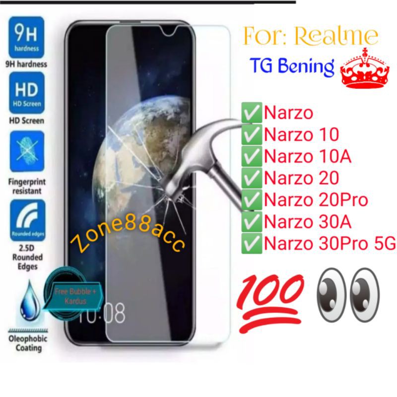 Realme Narzo 10 10A 20 20Pro 30A 30Pro 30 Pro Antigores Bening Tempered Glass Screen Guard protector