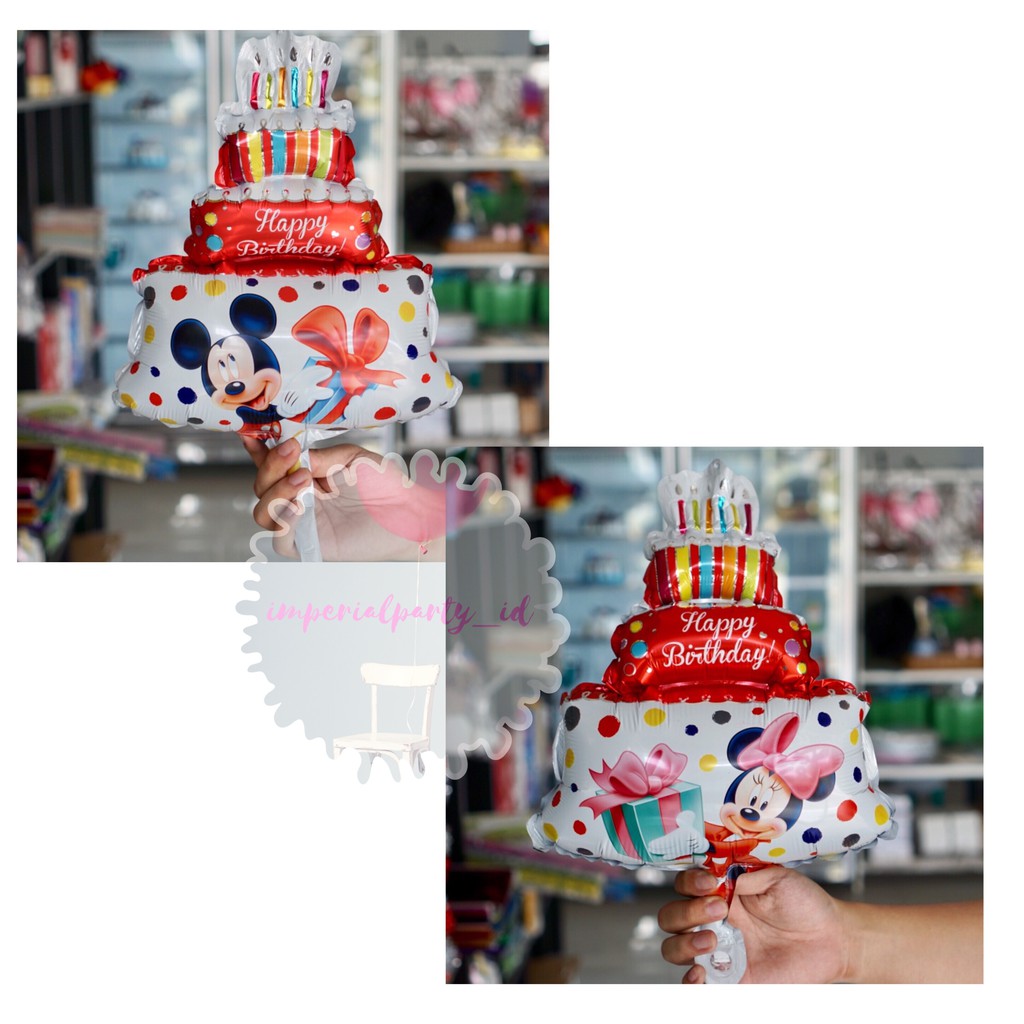 Balon Foil Happy Birthday Cake Mickey Minnie Mouse Mini