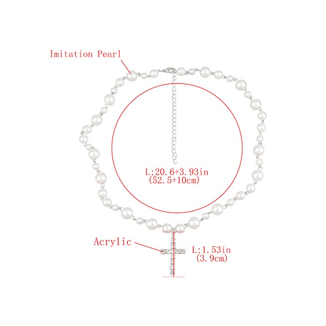 LRC Kalung Fashion Cross Cross Diamond Acrylic Pearl P75684