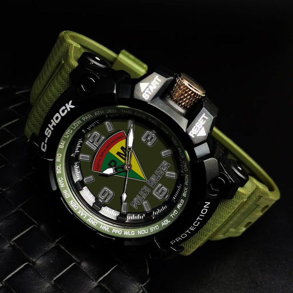 (EXCLUSIVE) JAM TANGAN PM TNI AD - &quot;POLISI MILITER&quot; .  STRAP RUBER HIJAU ARMY