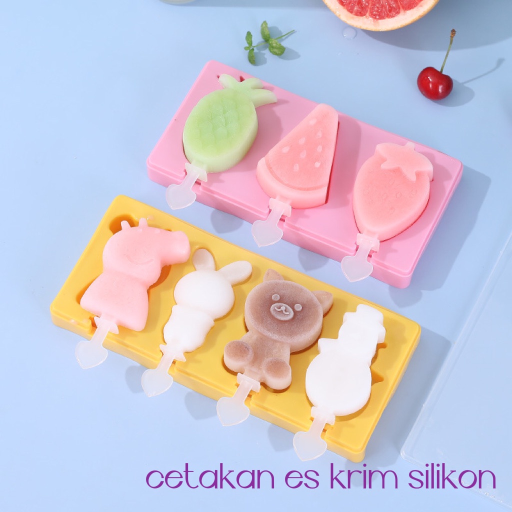 Cetakan Es Krim Pudding Silikon 3 Slot Es Lucu Unik Cetakan Es Krim Silikon Stik Es Krim Cetakan Ice Cream