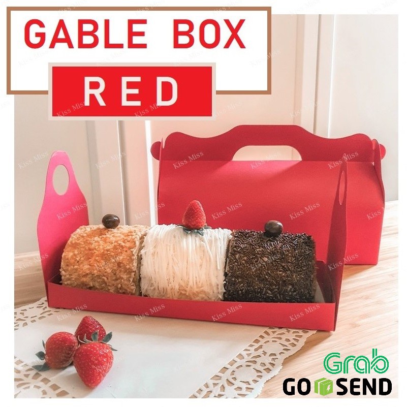 GABLE BOX - RED - Kotak Bolu Gulung - Boks Kue - Dus Roll Cake - Roti - Hampers - Croffle - Donat